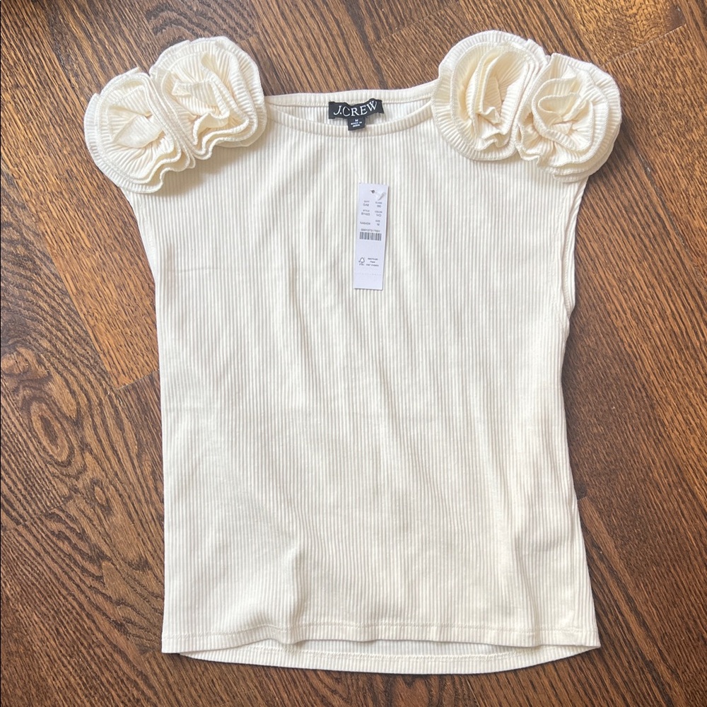 J. Crew Ivory Top with Floral Shoulder Details M